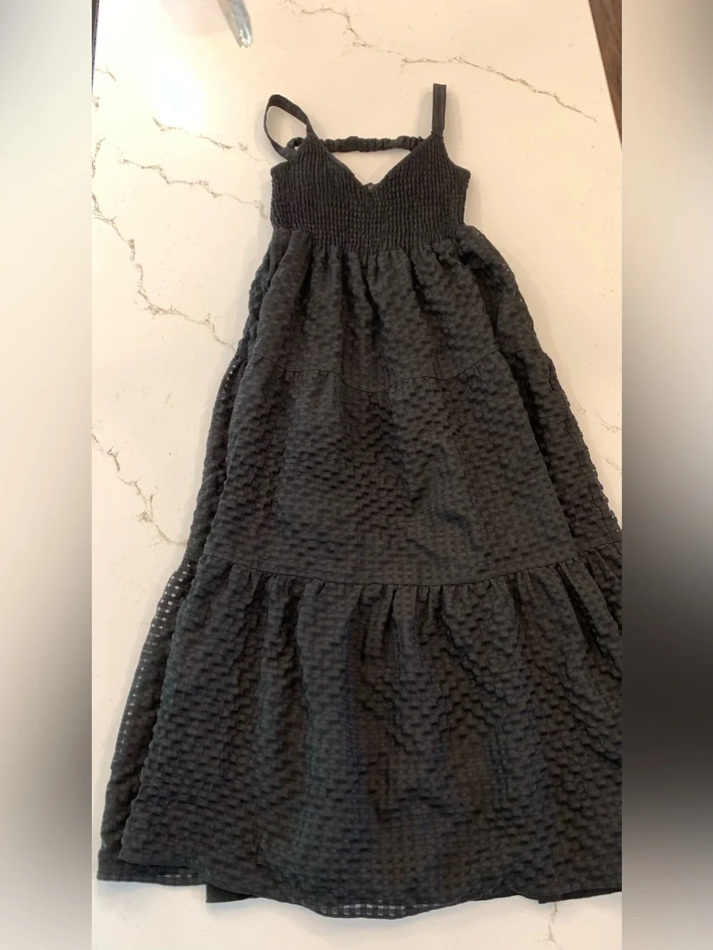 Black Midi Dress  Stretch Bodice Square Neck Bowtie Back Woman’s Size 16 NEW - Picture 5 of 13